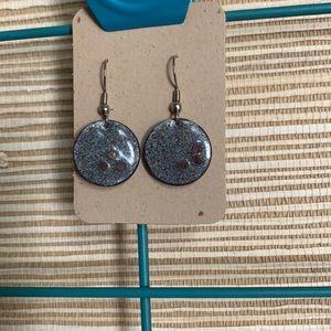 Denim Color Enamel Earrings With 3 Copper Accents
